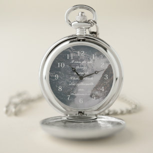 Philippians 4:13 Bible Verse Majestic Ocean  Pocket Watch