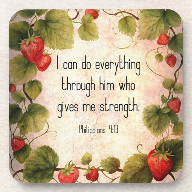 Philippians 4:13 Bible Verse on Timeless Design Beverage Coaster (Front)