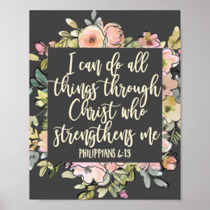 Philippians 4:13 Bible Verse Pretty Pastel Floral Poster