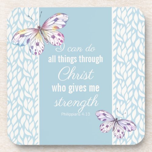 Philippians 413 Blue Butterfly Beverage Coaster