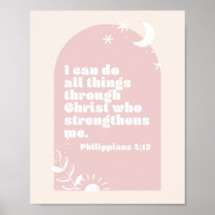 Philippians 4:13 Boho Blush Pink Arch Poster