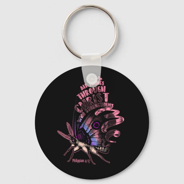 Philippians 4 13 Christian Bible Verse Butterfly Keychain (Front)