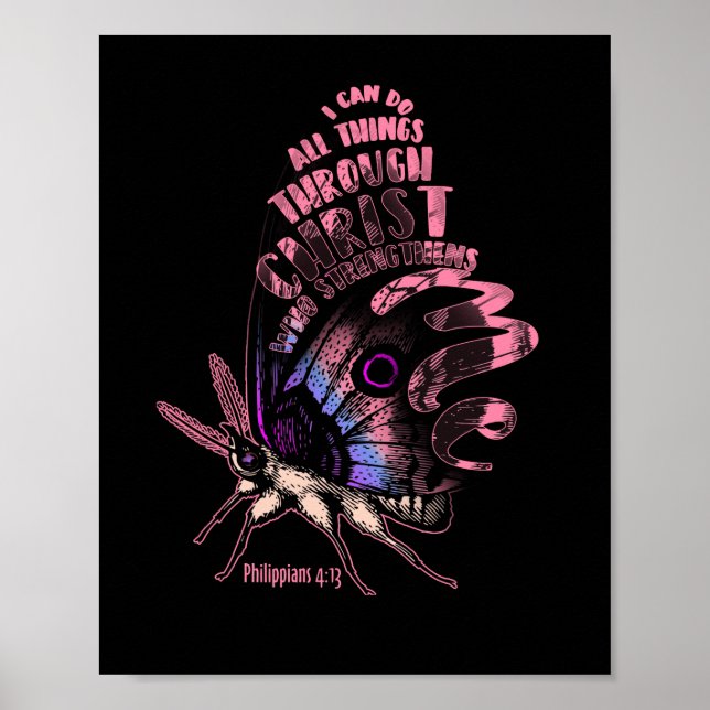 Philippians 4 13 Christian Bible Verse Butterfly Poster (Front)