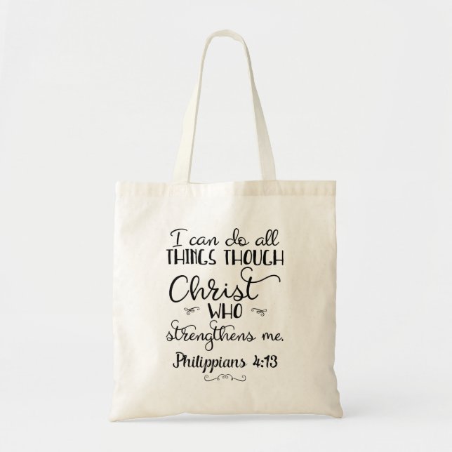 Philippians 4:13 Christian Bible Verse Faith Tote Bag (Front)
