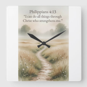 Philippians 4:13 Christian Square Wall Clock