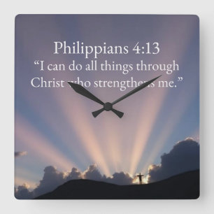 Philippians 4:13 Christian Square Wall Clock