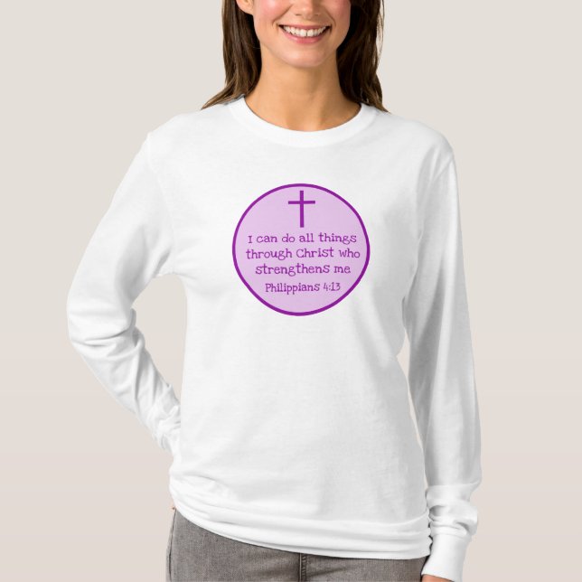 Philippians 4:13 Cross Christian Inspiring Purple T-Shirt (Front)