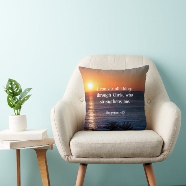 Philippians 4:13 famous bible verse throw pillow (Chair)