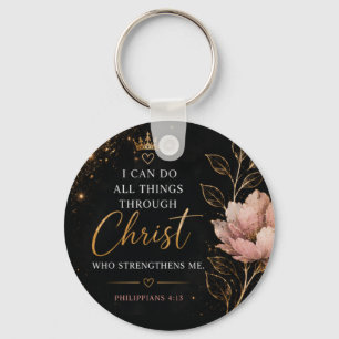 Philippians 4:13 Floral Christian Keychain