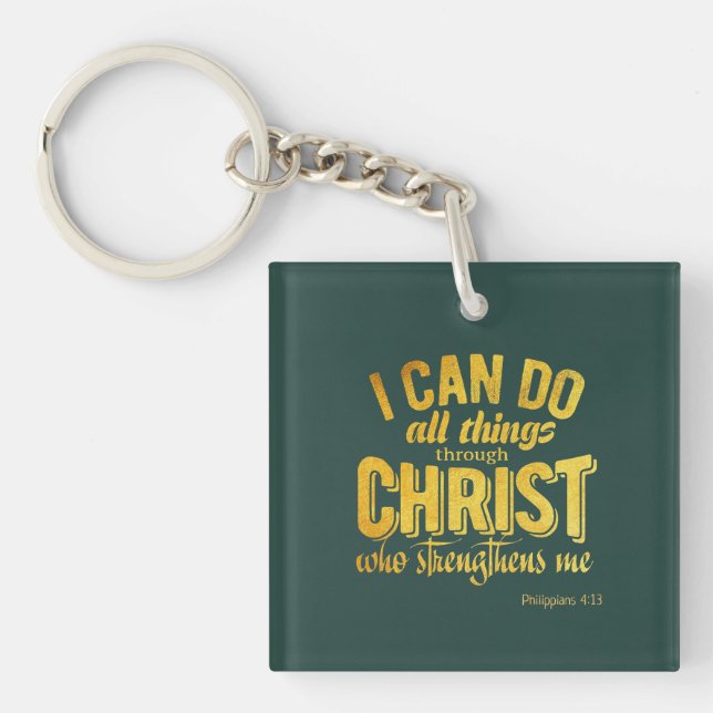 Philippians 4:13 Gold Christiam Keychain (Front)