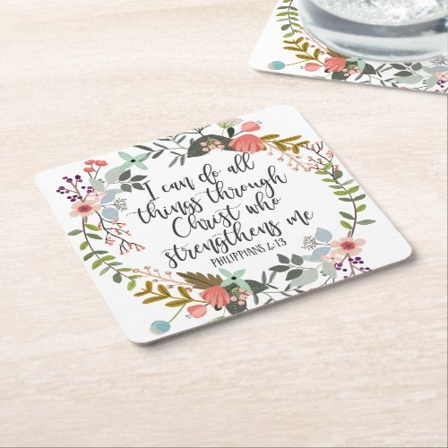 Philippians 413 I can do all things Square Paper Coaster