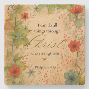 Philippians 4:13 I Can Do All Things Vintage Botan Stone Coaster