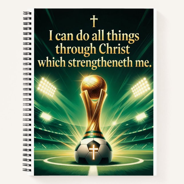 Philippians 4:13 KJV Soccer Trophy  Notebook (Front)