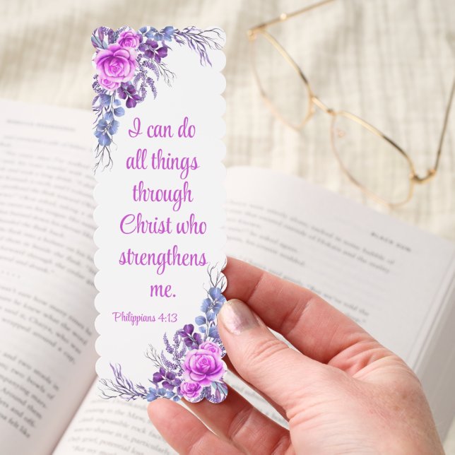 Philippians 4:13 Lavender Floral Bible Verse Bookmarks (Hand)