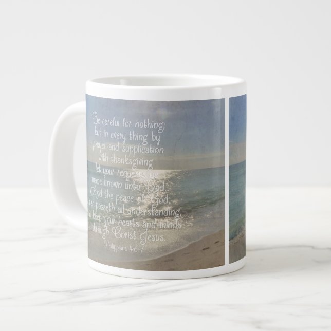Philippians 4:13 Peace Bible Verse Beach Christian Large Coffee Mug (Front Left)