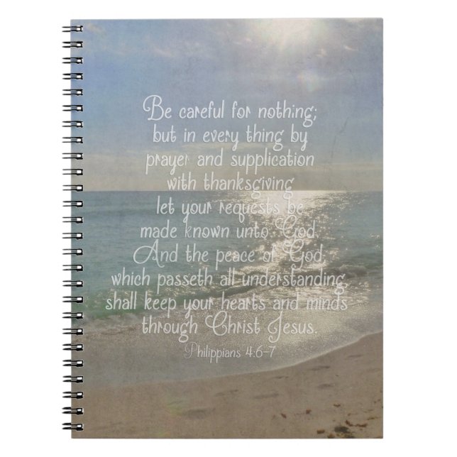 Philippians 4:13 Peace Bible Verse Beach Christian Notebook (Front)
