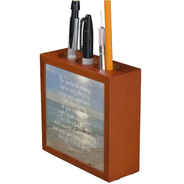 Philippians 4:13 Peace Bible Verse Beach Christian Pencil Holder (In Situ)