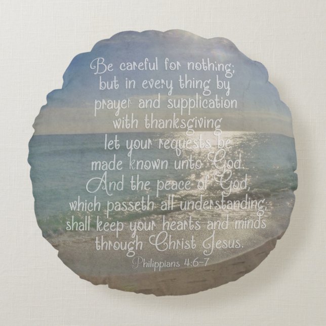 Philippians 4:13 Peace Bible Verse Beach Christian Round Pillow (Front)
