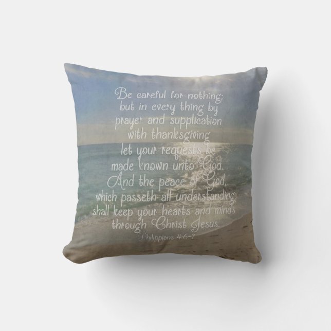 Philippians 4:13 Peace Bible Verse Beach Christian Throw Pillow (Front)