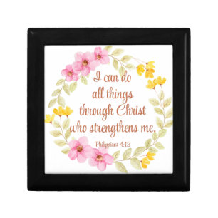 Philippians 4:13 Pink and Yellow Floral Scripture Gift Box