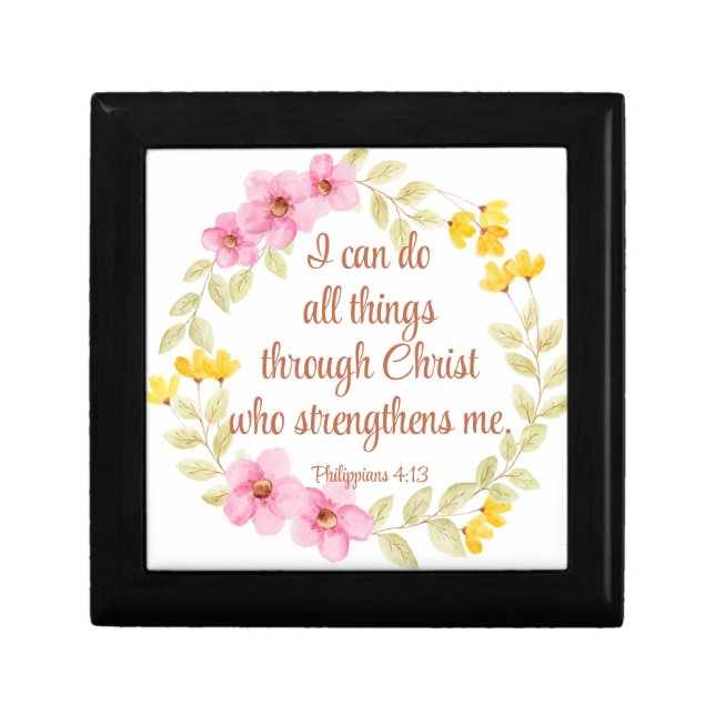 Philippians 4:13 Pink and Yellow Floral Scripture Gift Box (Front)