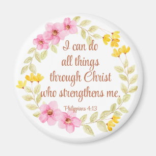 Philippians 4:13 Pink and Yellow Floral Scripture Magnet