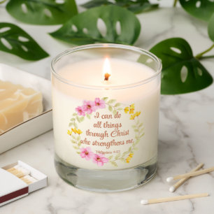Philippians 4:13 Pink and Yellow Floral Scripture Scented Candle