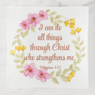 Philippians 4:13 Pink and Yellow Floral Scripture Trinket Tray