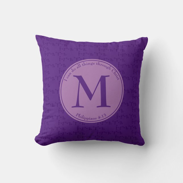 Philippians 4:13 | PURPLE | Reversible | MONOGRAM Throw Pillow (Front)