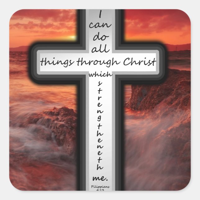 Philippians 4:13 square sticker (Front)