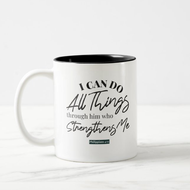 Philippians 4:13 Two-Tone coffee mug (Left)