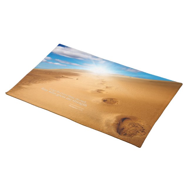 Philippians 4:13 Verse Desert Footsteps Strength Placemat (On Table)
