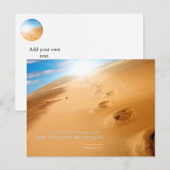 Philippians 4:13 Verse Desert Footsteps Strength Postcard (Front/Back)