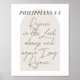 Philippians 4:4 Minimal Boho Beige Arch Script Poster