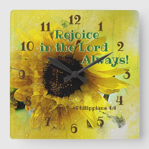 Philippians 44 Rejoice in the Lord Always Bible Square Wall Clock