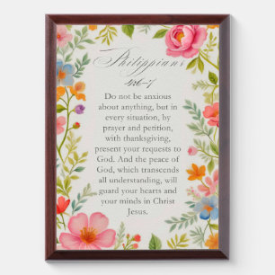 Philippians 4:6–7 Bible Verse Floral Watercolor Award Plaque