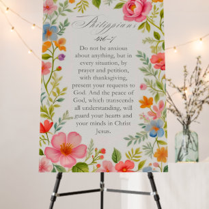Philippians 4:6–7 Bible Verse Floral Watercolor Foam Board