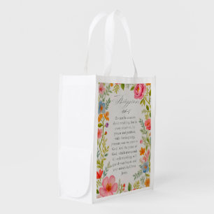 Philippians 4:6–7 Bible Verse Floral Watercolor Grocery Bag