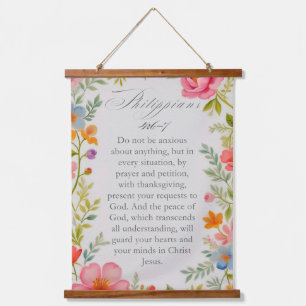 Philippians 4:6–7 Bible Verse Floral Watercolor  Hanging Tapestry