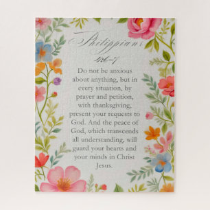 Philippians 4:6–7 Bible Verse Floral Watercolor Jigsaw Puzzle