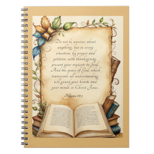 Philippians 4:6-7 Christian Bible Verse Art Notebook