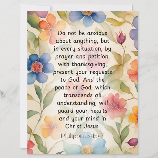 Philippians 4:6-7 Christian Bible Verse Watercolor (Front)