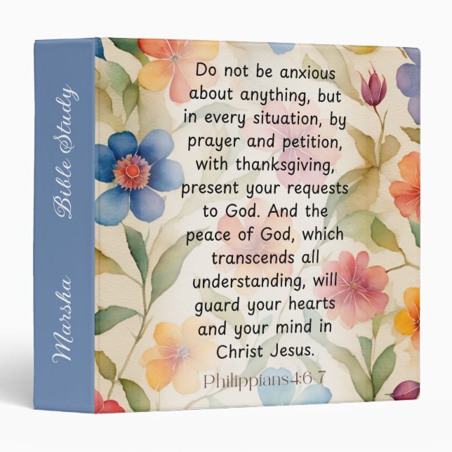 Philippians 4:6-7 Christian Bible Verse Watercolor 3 Ring Binder (Front/Spine)