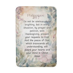 Philippians 4:6-7 Christian Bible Verse Watercolor Bath Mat
