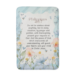 Philippians 4:6-7 Christian Bible Verse Watercolor Bath Mat