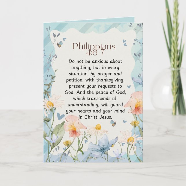 Philippians 4:6-7 Christian Bible Verse Watercolor Card (Front)