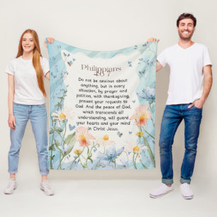 Philippians 4:6-7 Christian Bible Verse Watercolor Fleece Blanket