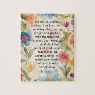 Philippians 4:6-7 Christian Bible Verse Watercolor Jigsaw Puzzle