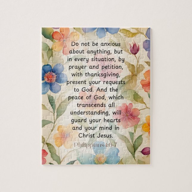Philippians 4:6-7 Christian Bible Verse Watercolor Jigsaw Puzzle (Vertical)