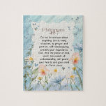 Philippians 4:6-7 Christian Bible Verse Watercolor Jigsaw Puzzle<br><div class="desc">This scripture design features the uplifting Bible verse Philippians 4:6-7, beautifully set against a vibrant watercolor wallpaper background. The lively colors blend harmoniously, creating an atmosphere of joy and peace. The flowing brushstrokes and gentle hues evoke a sense of calm, reflecting the verse’s themes of tranquility and trust in God....</div>